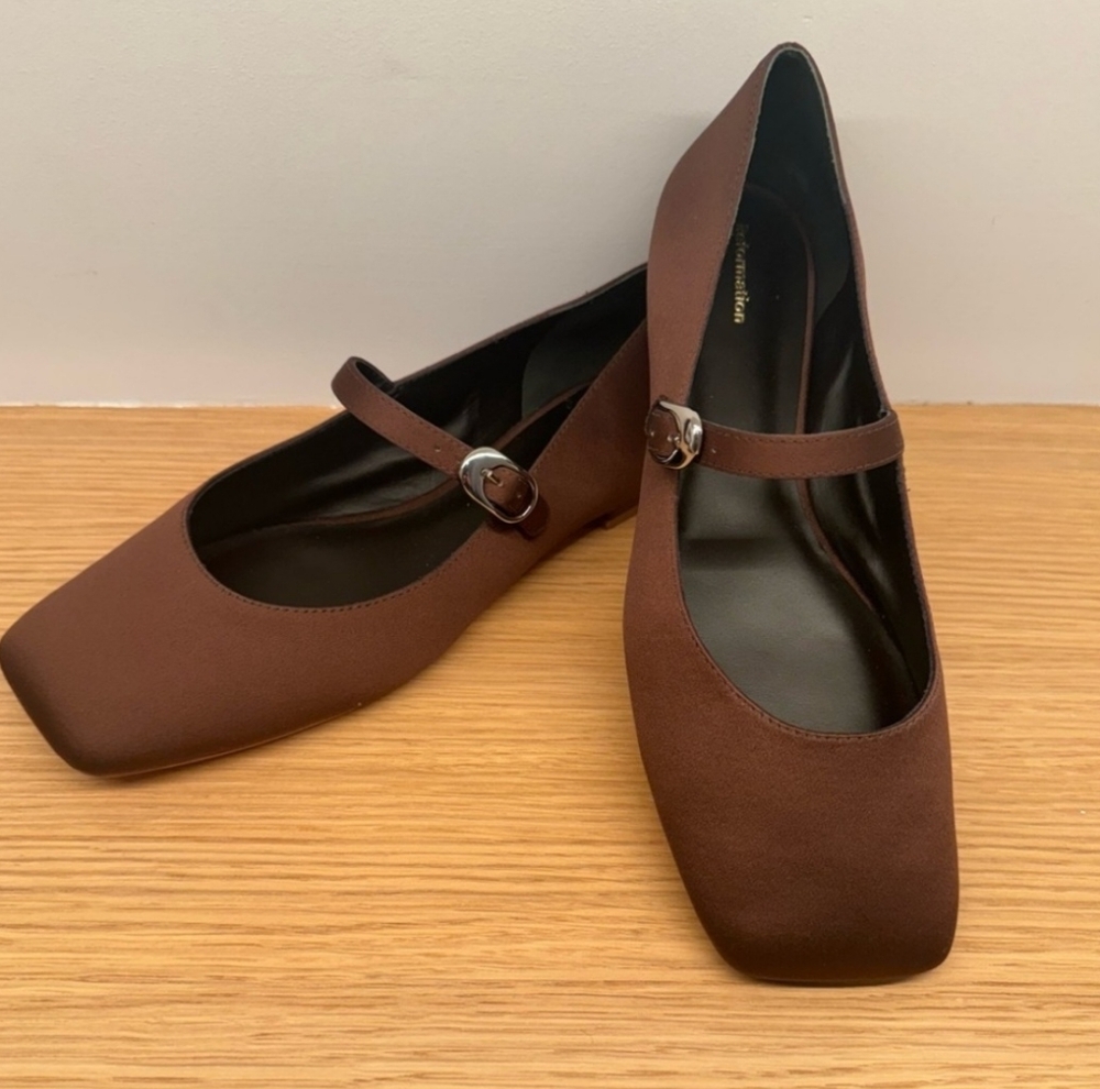 Reformation Melissa Mary jane satin Ballet flat Brown size 9.5 New Without Box